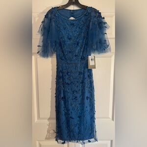 Theia Couture Elegant Blue Embroidered and Beaded Dress - Sample Size 2